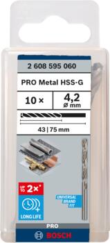 HSS-G urbji metālam 4,2mm, 10gab., Urbjmašīnām/skrūvgriežiem PRO METAL HSS-G STANDARTA SPIRĀLVEIDA URBJA GARUMS, 2608595060, BOSCH (2608595060)