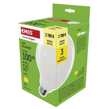 Emos LED лампочка G125 ZF2D62, 11 W, 230 V, 1521 lm, теплый белый, 360°, 25 000 часов, E27, класс D (ZF2D62)