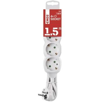 Emos Удлинитель P0421R, 1,5м, 4x2P+PE, белый, ПВХ, 3680Вт, защита от детей (P0421R)