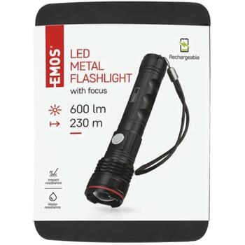 Emos перезаряжаемый металлический фонарь P3116, 600 lm, 2000 mAh, 230 m, 4-8 ч, 3 режима, алюминий, IP44, ударопрочный (P3116)