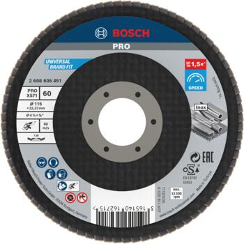 Slīppap.slīpšķ.metal top D 115 mm, K 60, 1 gab., Mazām leņķa slīpmašīnām PRO X571 VĒDEKĻVEIDA DISKS, 2608605451, BOSCH (2608605451)