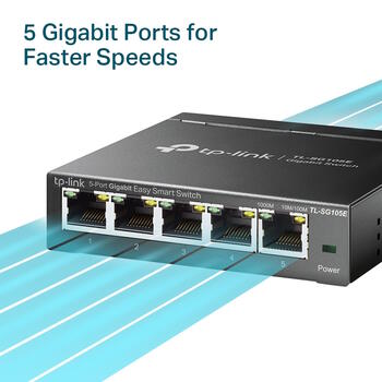 TP-Link TL-SG105E сетевой коммутатор Easy-Smart 5× Gigabit 10/100/1000 Mbps VLAN QoS IGMP Snooping чёрный (TL-SG105E)