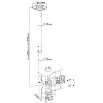 Sbox televizora kronšteins CPLB-28S, 30kg, 23-43 collu, 200x200mm, augstuma regulējums 608-858mm, slīpums -20-20°, 1 ekrāns (CPLB-28S)