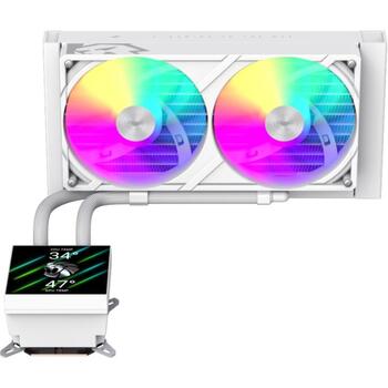 Gamemax procesora dzesētājs GLACIER 240 LCD WH, 240 mm, 85.82 cfm, TDP līdz 280W, ARGB ventilators (GLACIER 240 LCD WH)
