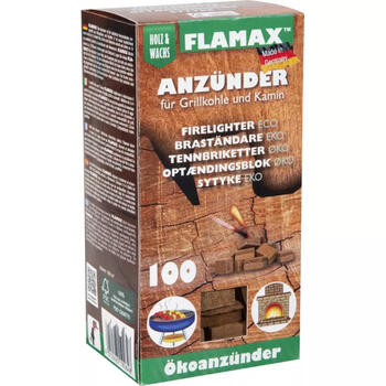 Flamax Ekoloģiskie aizdedzināšanas kubiņi 1319264, 100g, 50% koks, 50% parafīns, FSC sertificēts (1319264)