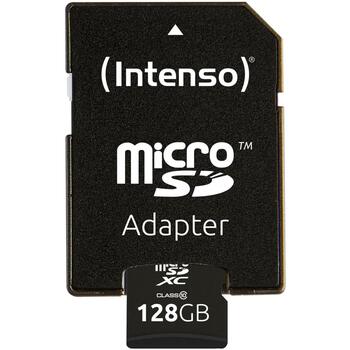 Intenso карта памяти MicroSDXC 3413491 128 ГБ, скорость чтения 25 МБ/с, класс 10, водонепроницаемая, ударопрочная, SD адаптер (3413491)