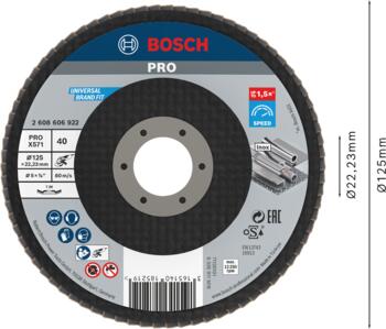 Slīppap.slīpšķ.metal top D=125 mm,K 40,1 gab., Mazām leņķa slīpmašīnām PRO X571 VĒDEKĻVEIDA DISKS, 2608606922, BOSCH (2608606922)