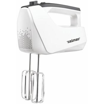 Zelmer ZHM2550 70305360P, ручной миксер, 750 Вт, 5 скоростей, турбо, 2 венчика, крюки для теста, Soft Touch, белый/серый (70305360P)
