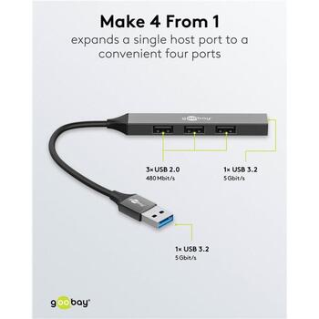 Goobay dokstacija 74456, 5 Gbit/s, 4 USB-A porti, gaiši pelēka (74456)