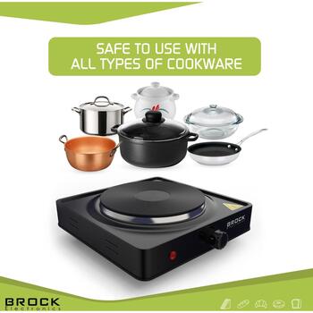 Brock EP 100 BK Mini plīts, 1 elektriskā sildvirsma, 1000 W, 220–240 V, 50/60 Hz, 15,5 cm, melna (EP 100 BK)