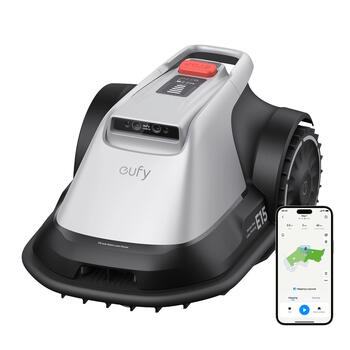 Eufy E15 робот газонокосилка без проводов до 800м² AI камерная навигация Wi-Fi приложение ширина среза 20.3см / высота 25–75мм Li-Ion 93Wh серый (T2880GA1)