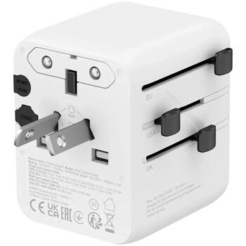Kompakts ceļojumu lādētājs ar 20 W maksimālo jaudu un savietojamību EU UK US AUS kontaktligzdām OnTour 20 EU UK US AUS 20W Balts CNS-TA20W1005W CANYON (CNS-TA20W1005W)