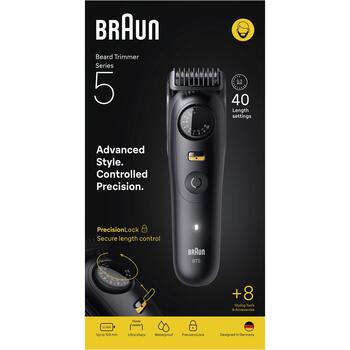 Braun Bārdas Trimmeris BT5560, 40 pakāpieni, 0.5-20 mm, 120 min, Li-Ion, mitrā un sausā, melns (BT5560)