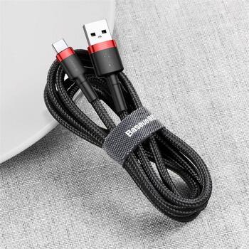 Baseus Cafule USB kabelis CATKLF-C91, USB-A–USB-C, 2m, 2A, 480Mbps, QC3.0, alumīnija sakausējums, pīts, Velcro (CATKLF-C91)