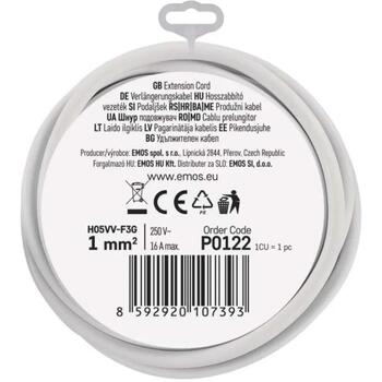 Emos Удлинитель P0122, 2м, 1x2P+PE SCHUKO, ПВХ, 3680Вт, защита от детей, пластик (P0122)