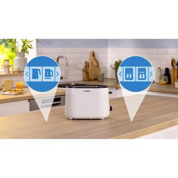 Bosch Tosteris TAT2M121, 950 W, 2, balta, plastmasa, atkausēšana, augstais pacēlums, automātiskā izslēgšanās (TAT2M121)