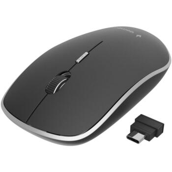 Gembird USB-C optiskā pele MUSW-4BSC-01, 4 pogas, 1600 DPI, bezvadu, melna, klusa klikšķu slēdži (MUSW-4BSC-01)