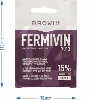 Browin Fermivin 7013 сухие винные дрожжи 7г, 35л, для белого, красного, розового вина, 400340 (400340)