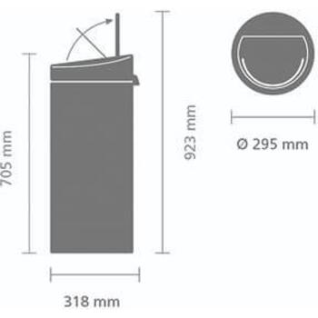 Brabantia Touch Bin 115349, 30л, Matt steel, мусорное ведро, открывание касанием, съемная внутренняя корзина (115349)