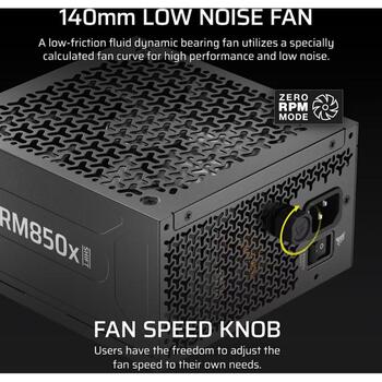 Corsair RM850x SHIFT CP-9020299-EU, 850W, ATX barošanas bloks, pilnībā modulārs, 140mm ventilators, Cybenetics Gold (CP-9020299-EU)