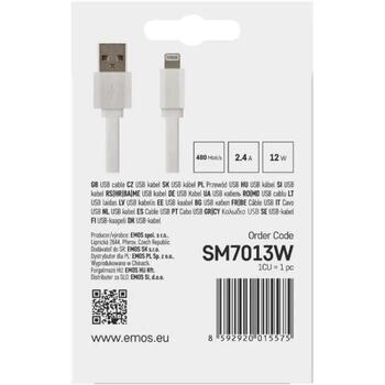 Emos Uzlādes un datu kabelis SM7013W, 1m, balts, 12W, 2,4A, 480Mbit/s, A-i16P savienotāji (SM7013W)