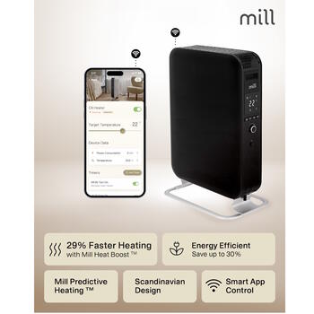 Eļļas sildītājs ar 2000 W jaudu trim apkures līmeņiem ar WiFi vadību melns OIL2000WIFI3 Mill (OIL2000WIFI3 Black)