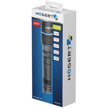 Hogert HT1E414 LED lukturis, 1000 lm, IPX7, 2000 mAh, USB-C, 4 režīmi, tālummaiņa, alumīnijs (HT1E414)