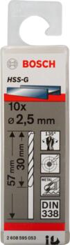 HSS-G urbji metālam 2,5mm, 10gab., Urbjmašīnām/skrūvgriežiem PRO METAL HSS-G STANDARTA SPIRĀLVEIDA URBJA GARUMS, 2608595053, BOSCH (2608595053)