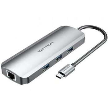 Vention USB centrmezgls TOLHB, 1 RJ45, 1 USB-C, 3 USB 3.0, 0.1 kg, Sudraba (TOLHB)