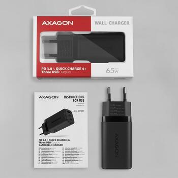 Axagon настенный зарядное устройство ACU-DPQ65 65W, 3x выход (USB-A + два USB-C), PD3.0/QC4+/PPS/Apple (ACU-DPQ65)