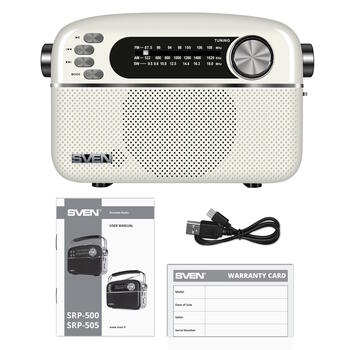 Портативный FM радиодинамик в ретро стиле с Bluetooth 3W AM SW USB microSD AUX белый SV-020439 SVEN (SV-020439)