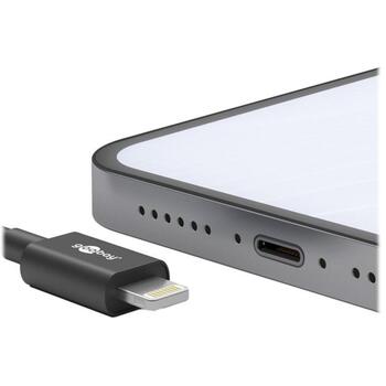 Goobay Lightning USB-C uzlādes un sinhronizācijas kabelis 39445, 1m, melns, 87W uzlāde, apaļš, aizsardzība pret salocīšanu (39445)