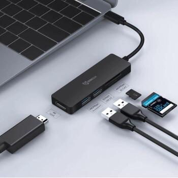 Sbox TCA-51 USB-C-HDMI/USB 3.0/SD+TF adapteris, 4K@30Hz, 1080p@60Hz, USB 2.0, USB 3.0, melns (TCA-51)