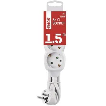 Emos Удлинитель P0321R, 1,5м, 3×2P+PE, белый, PVC, 3680W, защита от детей (P0321R)