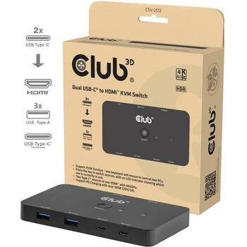 Club3D KVM коммутатор CSV-2512, 1 HDMI, 3 USB-C, 3 USB 3.2, черный (CSV-2512)