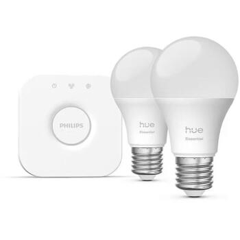 Philips Hue умная лампа 8721103103635, 2 шт, E27, 8 Вт, 806 лм, 2200-6500 K, 16 млн цветов, Bluetooth/Zigbee, Hue мост (8721103103635)