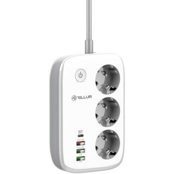 Tellur Умная WiFi Удлинитель TLL331521, 3 розетки, PD 30W, QC 18W, 2xUSB 2.4A, 2500W, 10A, 2m, защита от детей (TLL331521)