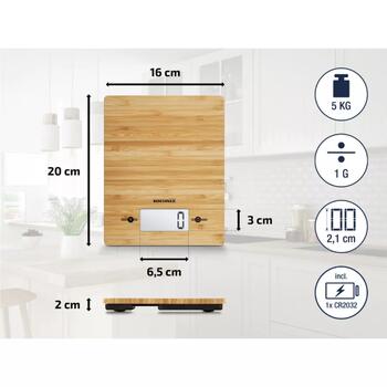Soehnle Bamboo 1066308 электронные кухонные весы, 5кг, 1г, ЖК-дисплей, TARE, автоотключение, бамбуковая платформа (1066308)