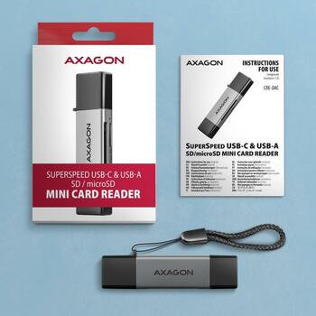 Axagon Читатель карт памяти CRE-DAC USB 3.0 Type-A/Type-C 5000 Mbit/s 2 слота, совместимые карты памяти: MicroSD, SD, MMC, серый (CRE-DAC)