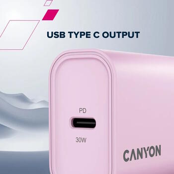 Компактное сетевое USB зарядное устройство с максимальной мощностью 30 Вт и 1×PD USB C портом OnCharge 30CL Max Power 30W EU Фиолетовый CNE-CHA30CLPU CANYON (CNE-CHA30CLPU)