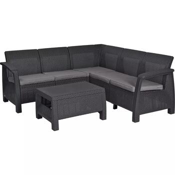 Keter Corfu Relax Set комплект садовой мебели 29202123939, серый, угловой диван 190x190x79см, стол 77x57x42см, имитация ротанга (29202123939)