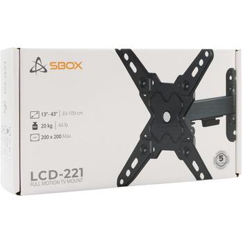 Sbox LCD-221-2, настенный кронштейн, 13-43'', 20кг, 75x75 - 200x200, поворот +60° / -60°, черный (LCD-221-2)