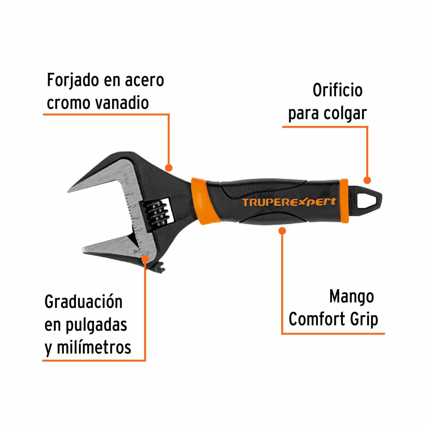 Regulējama uzgriežņu atslēga ar īpaši platu žokli, 150 mm Expert® PET-6XA TRUPER (PET-6XA)