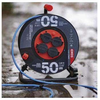 Emos Кабельная катушка с мобильным центром P08650W, 50 м, 4, 230 В, 16 А, IP44, PVC, 1,5 мм², 7 800 г (P08650W)