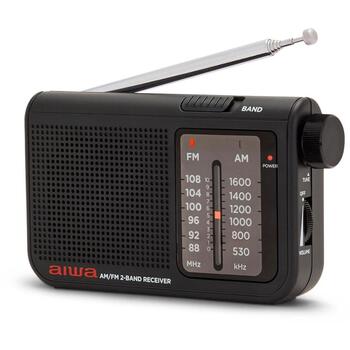 Aiwa RS-55/BK карманное радио, FM 88–108 МГц, AM 530–1600 кГц, динамик 57 мм 8 Ом, разъём 3,5 мм, 2×AA, черный (RS-55/BK)