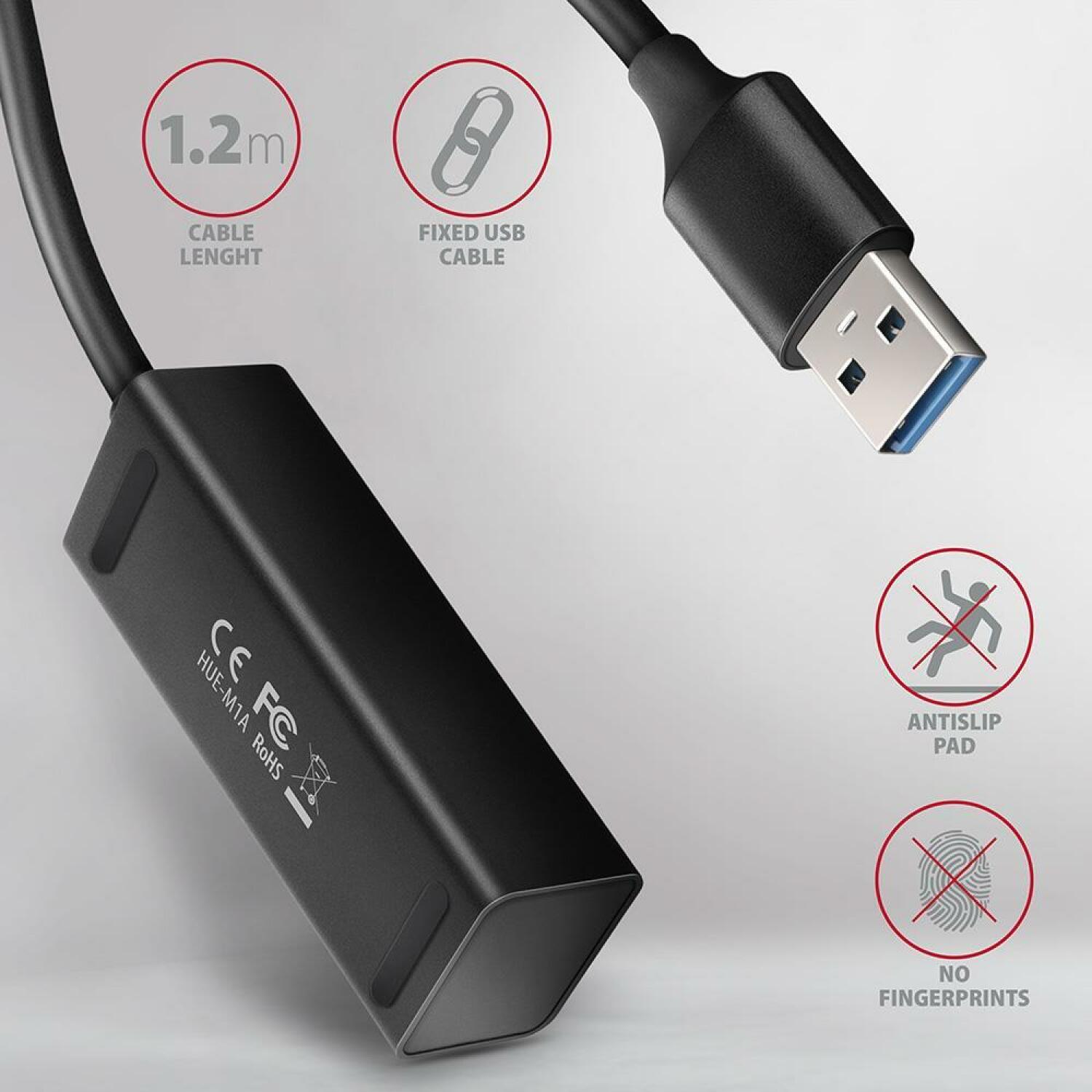 Axagon USB хаб HUE-M1AL 4x USB-A 5Gb/s, 1x USB-A 120 см, алюминий, Hot Plug, Plug and Play, 1.5A/5V (HUE-M1AL)