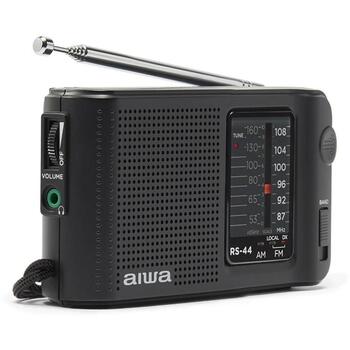 AIWA RS-44 карманное радио, AM/FM, черный, разъем 3,5 мм для наушников, 2×AA, телескопическая антенна (RS-44)