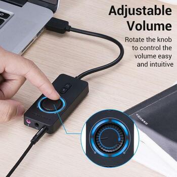 Vention USB звуковая карта CDRBB, 16 бит, 44100-48000 Гц, USB, 3.5 мм, 2 кнопки, 0.15 м, черный (CDRBB)