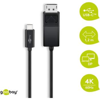 Goobay USB-C uz DisplayPort adaptera kabelis 79295, 1.2m, 4K 60Hz, USB-C vīrišķais, DisplayPort vīrišķais, melns (79295)