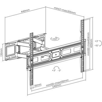 Sbox кронштейн для телевизора PLB-3646-2, 37-80'', 40kg, 600x400, наклонный, поворотный, VESA 100x100-600x400 (PLB-3646-2)